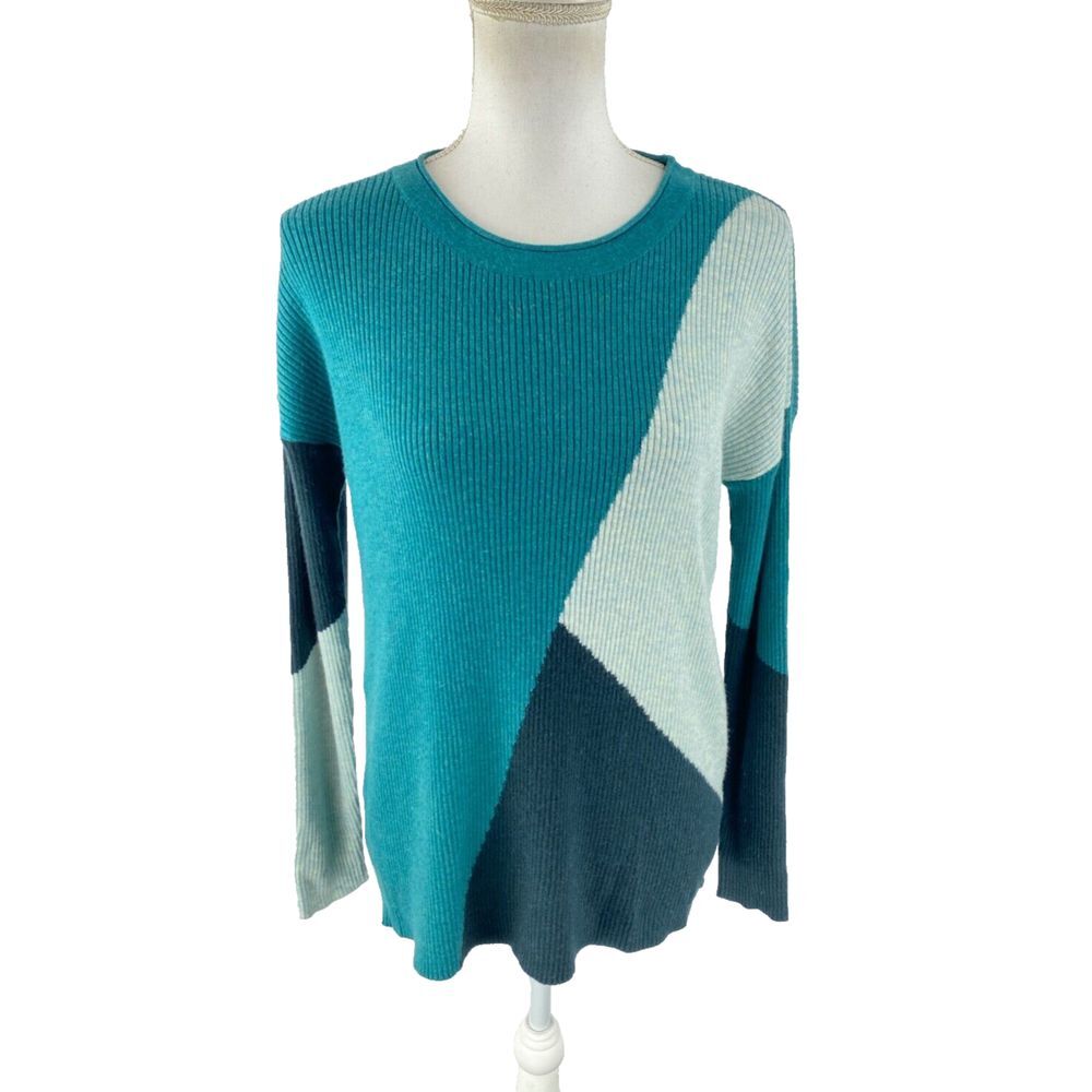 Smartwool Womens‎ M Colorblock Rib Crew Sweater Everglade Heather Wool Blend